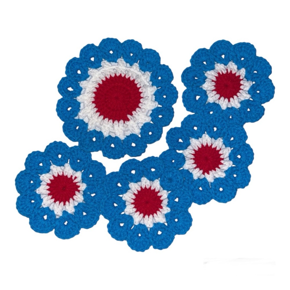 Handmade Crochet Flower Coasters | Blue Floral Set of 5 | Mug & Teapot Mats